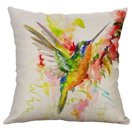 Water Color flower and bird Pattern Pillow Covers 18x18 Hummingbird Pillows Case - Picture 21 of 23