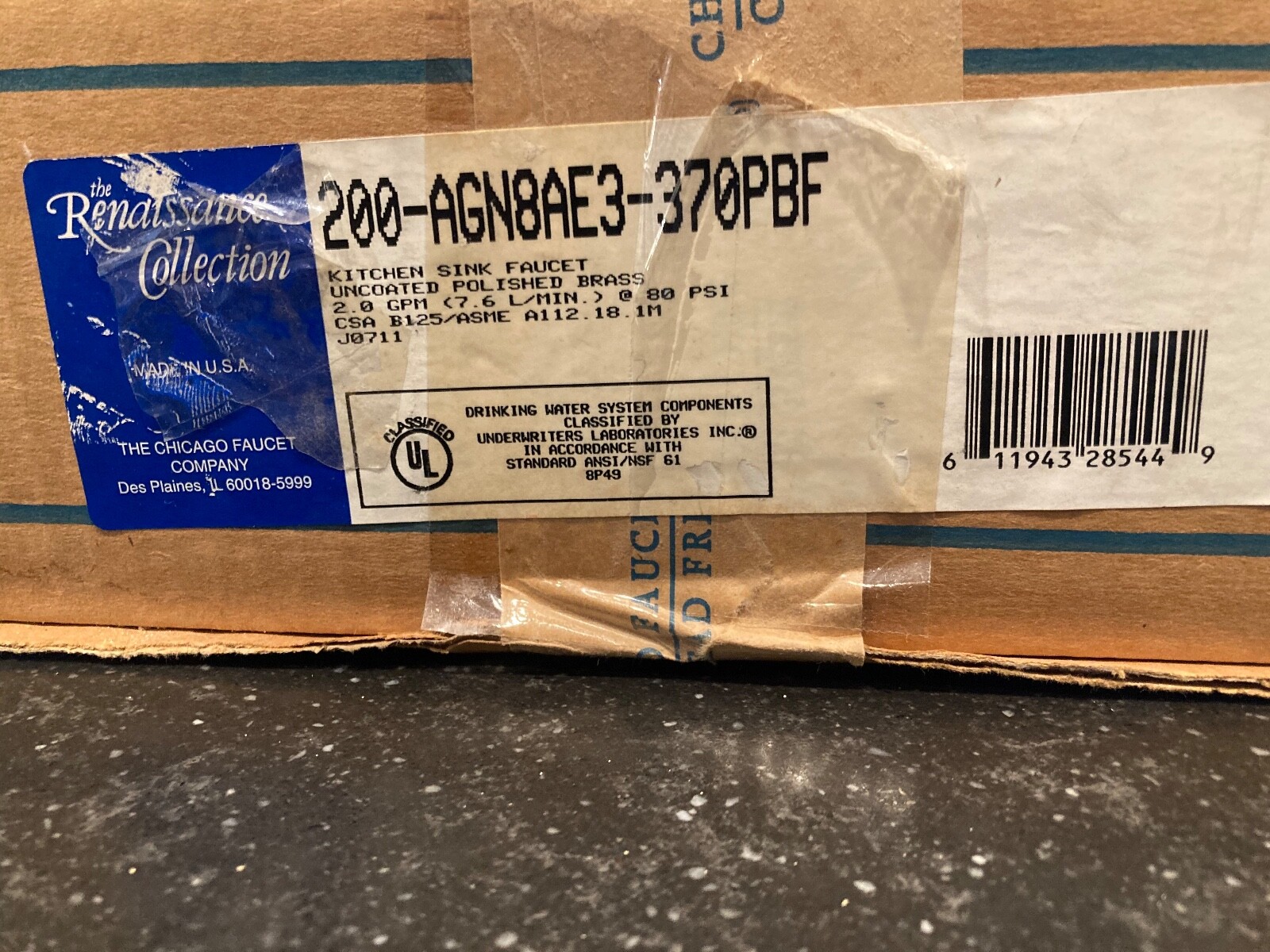 Chicago Faucets 200-AGN8AE3-370PBF Deck-mnt, Brass Kitchen Sink with 8" Centers