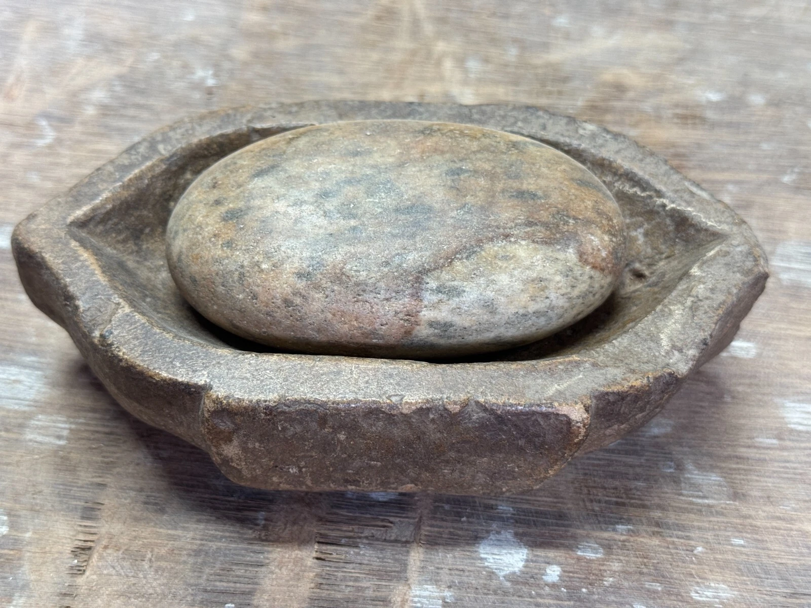Old Hand Craved Stone Spice Grinding Mortar & Pestle Kitchenware Silbatta Kharal