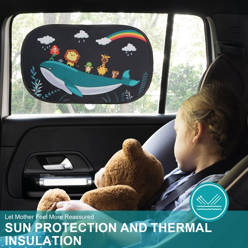 Pair Auto Sunshade Rear Side Window Cover UV Ray Heat Block Mesh Cute Pattern - Foto 4 di 10