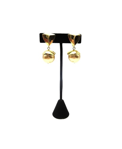 Coppia di orecchini vintage Monet tono oro finta perla 1,5" clip on champagne grossi - Foto 4 di 7