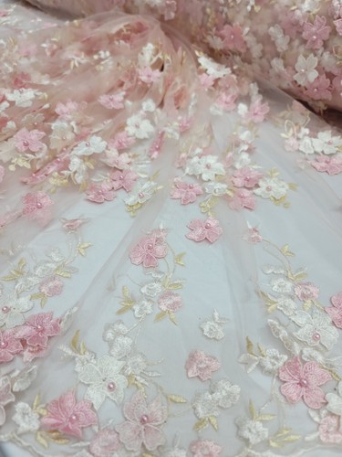 Stoff von The Yard rosa Spitzenstickerei 3D-Stickerei Blumenblumen auf Netz - Bild 7 von 12