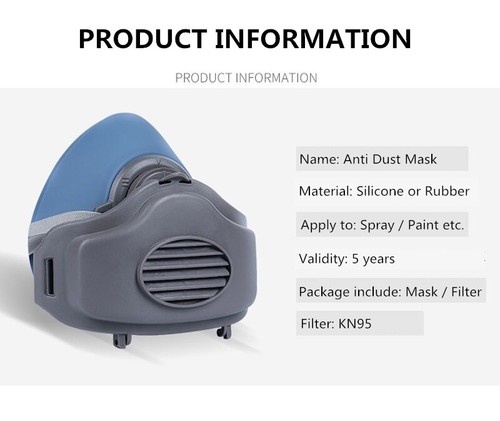 Silicone Half Face Gas Mask Paint Spray Chemical Respirator Reusable + 5 Filters - Picture 6 of 11