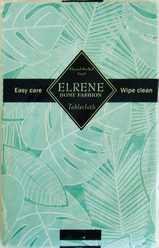 Two Tone Palm Leaves Vinyl Flannel Back Tablecloth Aquamarine 52 x 70 Oblong - Picture 3 of 4