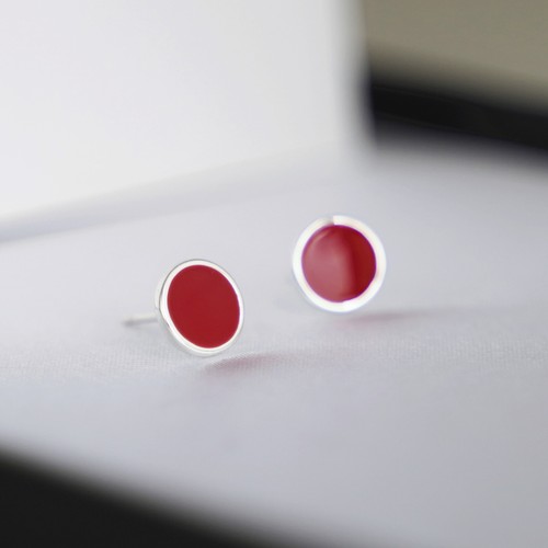 Sterling Argento Rosso Lucidato Unisex Disco Tinta Unita 7.5mm Rotondo Orecchini - Foto 2 di 4