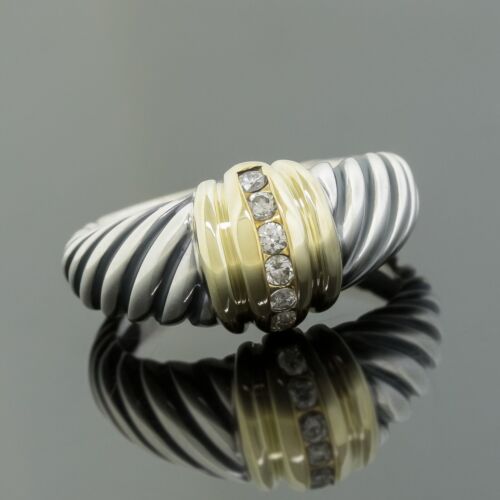 D.Yurman Diamond Thoroughbred Cable Ring Size 6.5 Silver/14K Yellow Gold Vintage - Picture 2 of 5