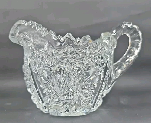 EAPG American Brilliant Pitcher, Creamer Pressed Cut Glass 