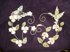 HOMCO #11084 WHIMSICAL GARDEN 2 PC WALL ART PLAQUES METAL 10" x 9" EACH NEW