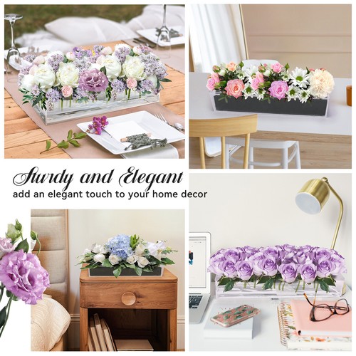 1/2PK Clear Acrylic Flower Vase Centerpiece for Dining Table, Rectangular Floral - Picture 5 of 24