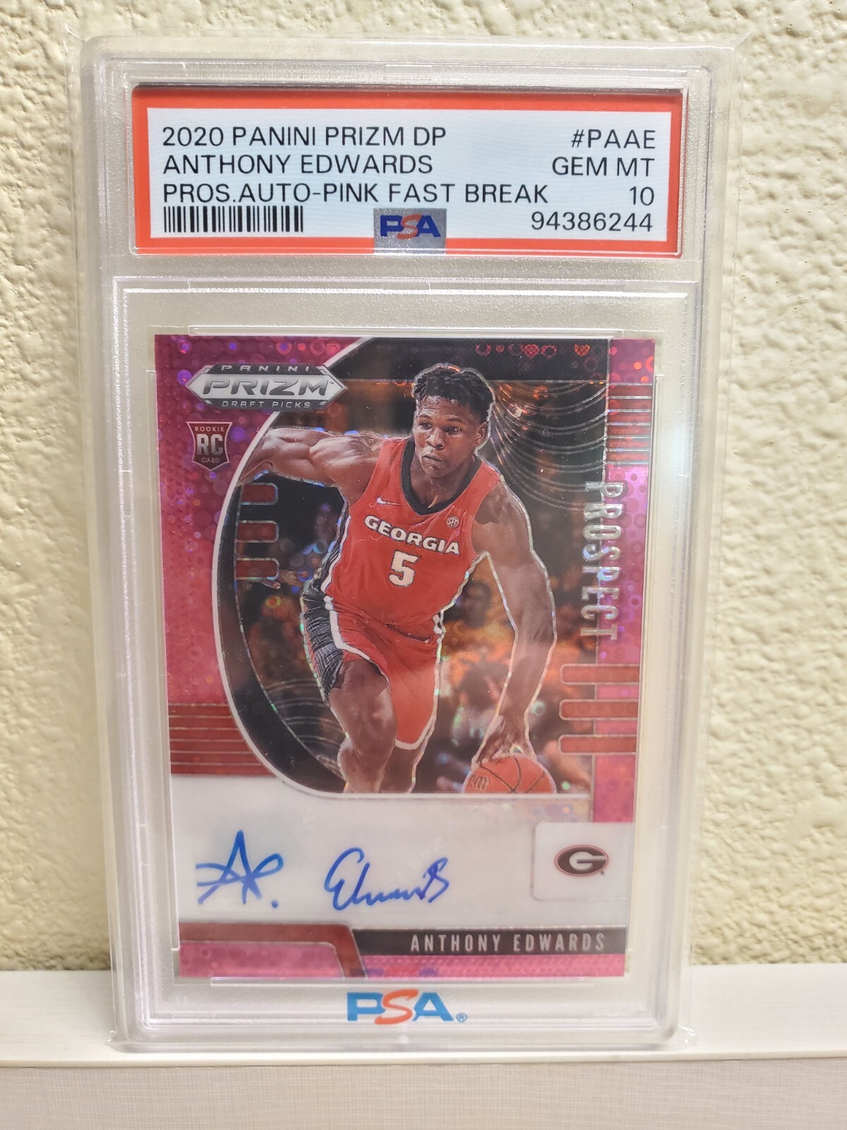2020 Prizm DPs Anthony Edwards 1/25 Pros. Auto-Pink Fast Break #PAAE - PSA 10
