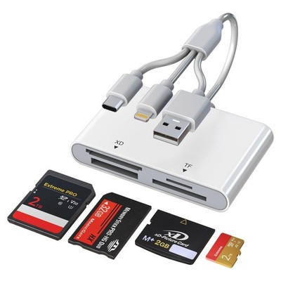 OTG Memory Stick Pro Duo Adapter, 4-in-1 USB C/Lightning/USB-A to SD/TF/XD/MS...