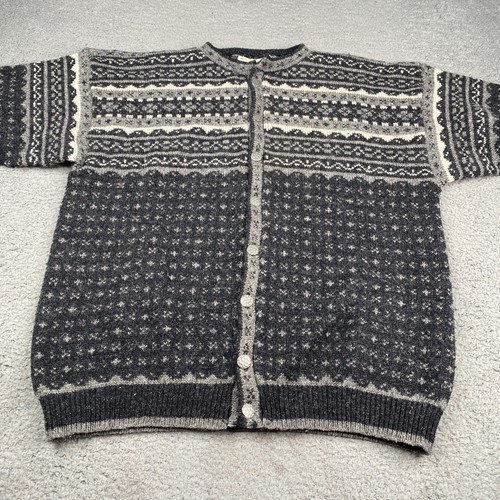 Vintage Toting Northern Classic Sweater Mens Small Gray Wool Fair Isle Nordic - Picture 3 of 11