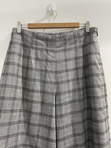 Witchery High Rise Wide Leg Plaid Grey Pants Size 12 Relaxed Fit (C) - Picture 2 of 9