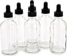 , 6, Clear, 4 Oz Glass Bottles, with Glass Eye Droppers