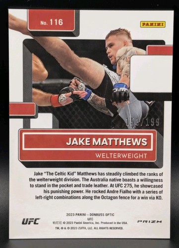 2023 Donruss Optic UFC - Jake Matthews - Rated Rookie Red Prizm /199 (RC) - Picture 2 of 2