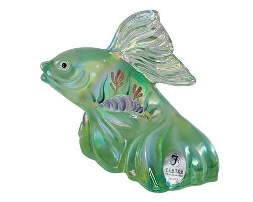 fenton art glass Willow Green Goldfish Handbemalt Und Signiert