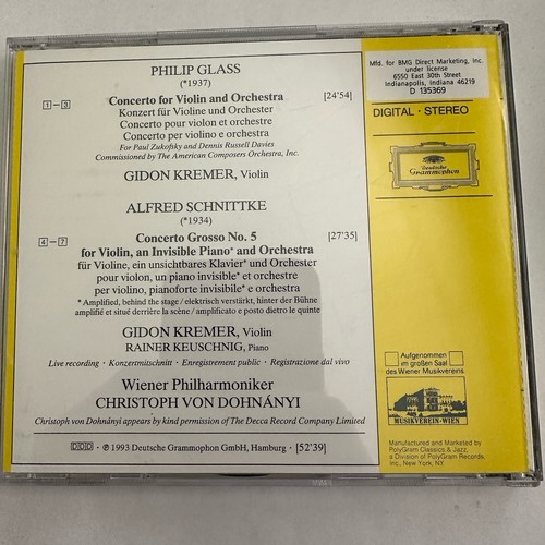 Philip Glass & Schnittke   Violin Concertos CD Gidon Kremer Deutsche Grammophon - Imagen 2 de 2