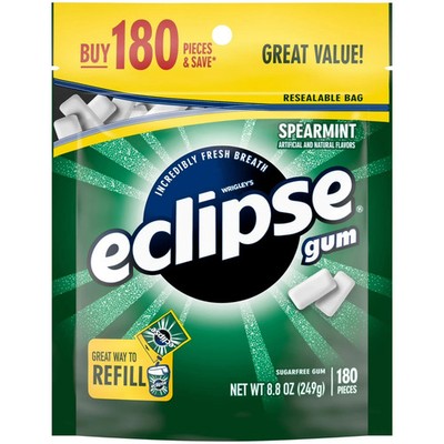 ECLIPSE Spearmint Sugarfree Chewing Gum 180 piece bag