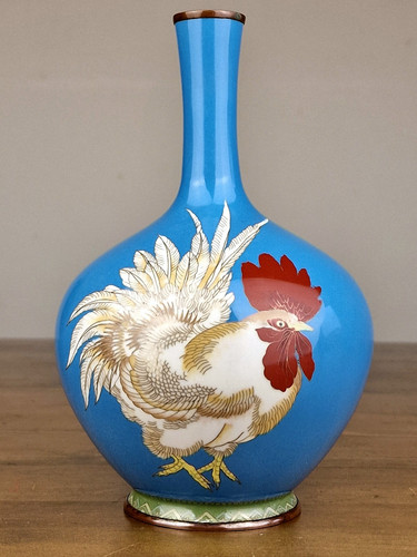 A Japanese Cloisonne Vase of a Rooster in the manner of Namikawa Sosuke - Meiji - Bild 15 von 15