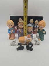 Vintage 9 Piece Children's Nativity Scene Ceramic