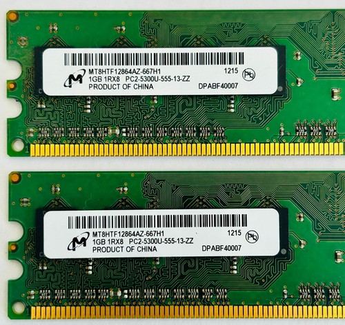 2GB (2x1GB) Crucial Micron MT8HTF12864AZ-667H1 PC2-5300U 667MHz DDR2 Memory Kit - Picture 2 of 4