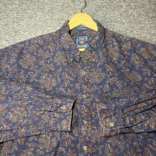 Vintage Chaps Ralph Lauren Shirt Mens XL Blue Paisley Floral Print Long Sleeve