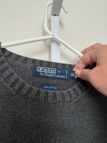 Suéter Polo Ralph Lauren Cuello Redondo Para Hombres X-Grande Gris 100% Algodón Azul Logo - Imagen 3 de 4