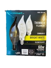 Ecosmart 60W B11 LED Bright White Dimmable Candelabra Base 3 Pack