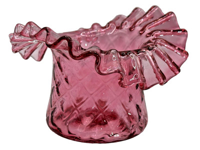 Fenton Art Glass Diamond Optic Cranberry Red Top Hat Vase Ruffled Top