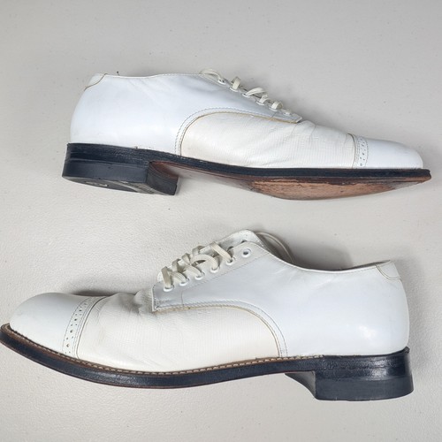 Stacy Adams Shoes Mens Size 8.5 D White Leather Cap Toe Brogue Dress Oxford - Picture 4 of 7