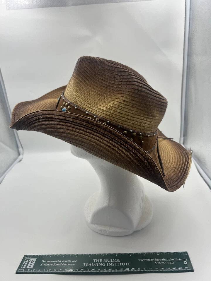 Sombrero de Vaquero Peter Grimm Paja Marrón Turquesa Cuentas Western Drifter Cris PGD1776 Foto 4 de 4