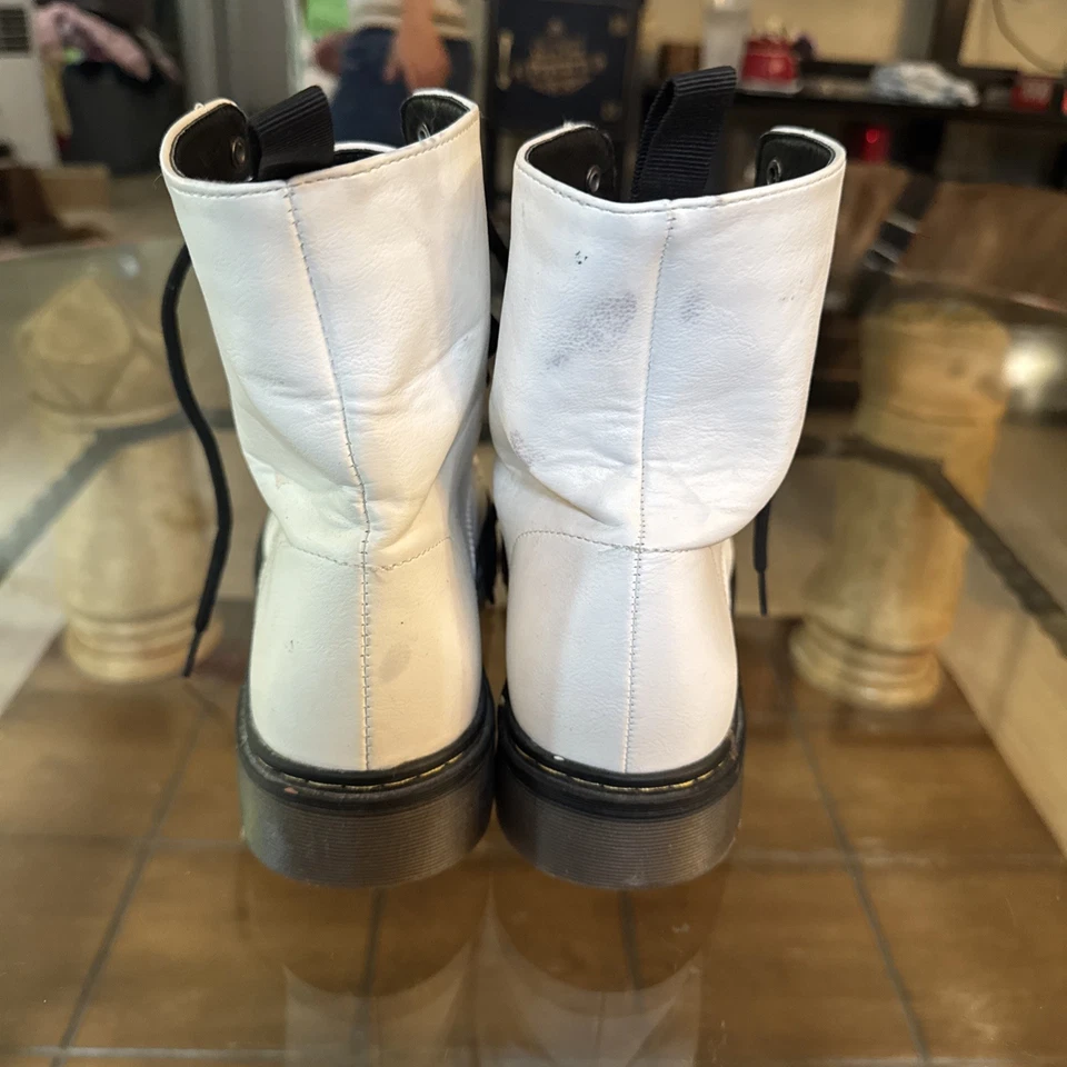 Zapatos CHARLES ALBERT para mujer talla 8 blancos de cuero vegano botín con cordones punk Foto 4 de 4