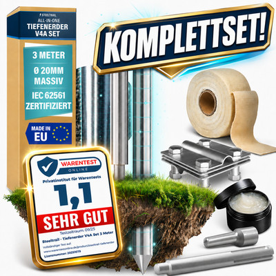 Tiefenerder SET V4A Edelstahl Ø20 3m 4,5m 6m  inkl. Klemme, SDS-Eintreiber