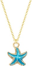 Dreuyet Starfish Necklaces for Women Dainty Alloy Enamel Ocean blue