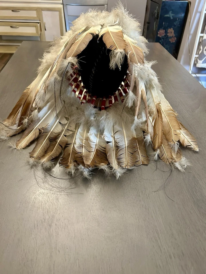 Tocado ceremonial con cuentas emplumadas guerrero indio guerra nativo americano sioux Foto 3 de 4
