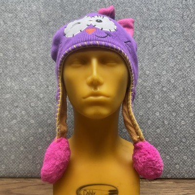 Flipeez Kids Hat Purple and Pink Winky Cat Tail Moves w/ squeeze
