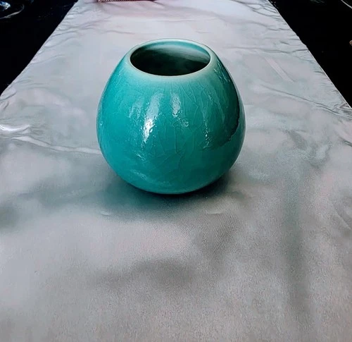 New ListingRookwood Turquoise Heavily Crazed 6514E LV (1955) Era 4 inch Cabinet Vase