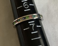PAD 925 Sterling Silver Multi-Colored Stones Band Ring Size 6.5