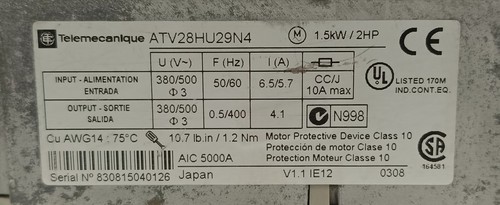 Telemecanique ATV28HU29N4 Altivar 28 VFD 1.5kW 2HP 3-Phase 380/500V | Used - Picture 2 of 7