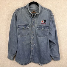 Vintage Nascar #21 Citgo Racing Denim Shirt Men’s XL Blue Bear Back USA Made