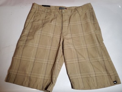Quicksilver Men's 32W Beige Plaid Bermuda Shorts Polyester + Viscose Blend 