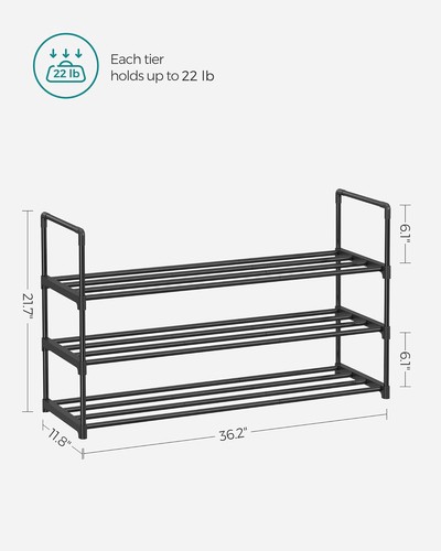 SONGMICS Shoe Rack, 3 Tier Organizer, Metal 3 Tiers (36.2"W), Black - Picture 3 of 8