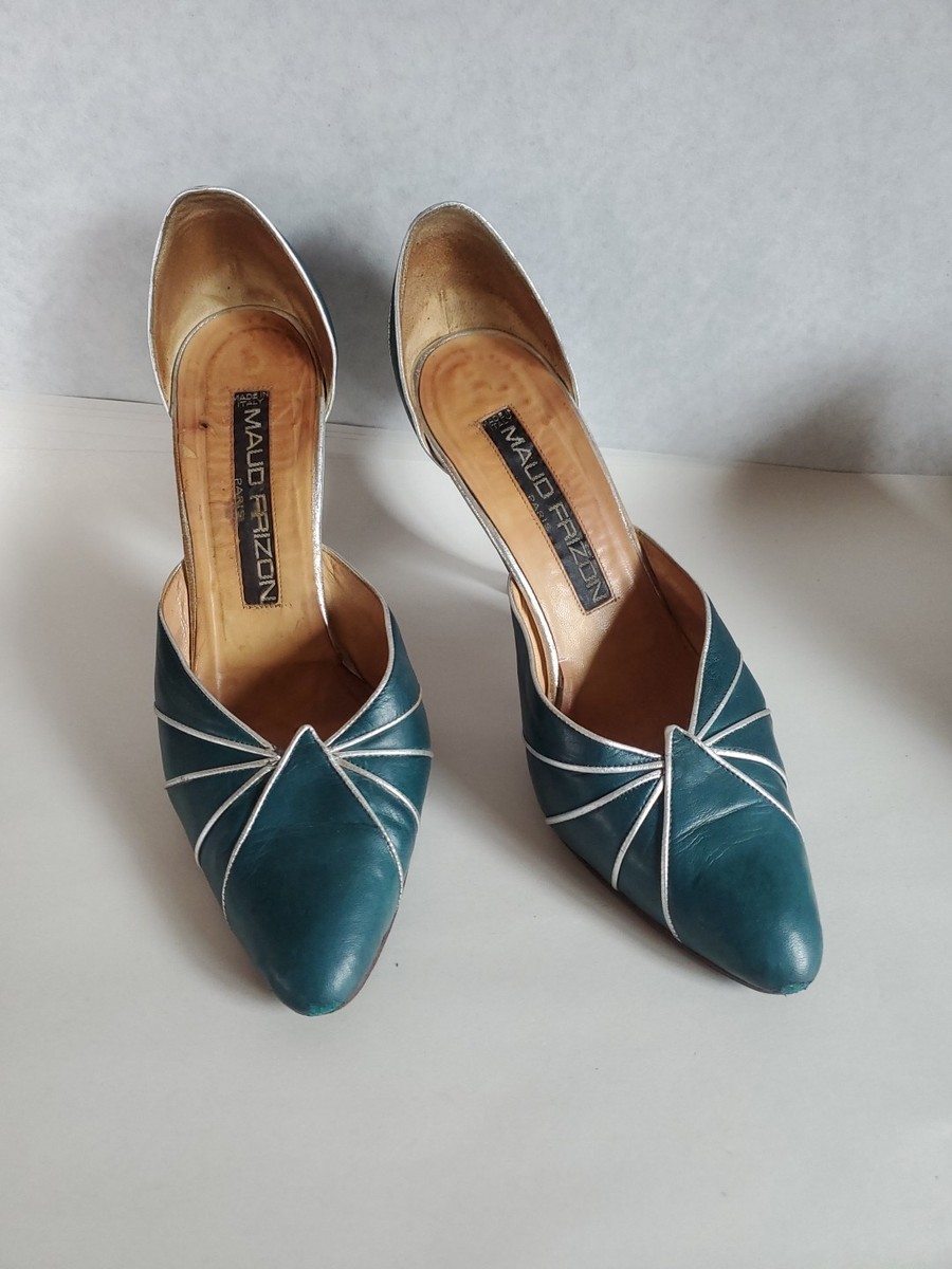 Vintage Maud Frizon High Heel Shoes Teal Silver 38.5 US 7.5  display picture 1