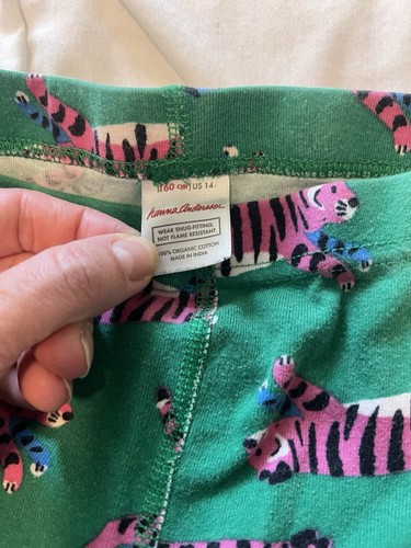 Hanna Andersson Long John Pajama Set 160 cm /US 14 Jumping Tigers Print Green - Picture 5 of 7