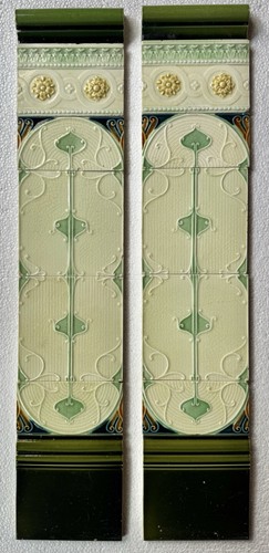 ENGLAND ANTIQUE ART NOUVEAU MAJOLICA 14 TILES SET c1900 - Picture 2 of 7