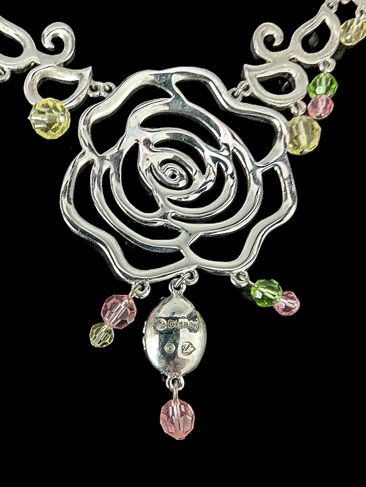 Colar Disney Cristal Swarovski Bela e a Fera Logotipo Cisne Rosa - Imagem 3 de 4