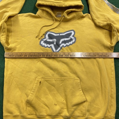 Vintage Fox Racing Hoodie Mens XL Yellow Y2K 90S Grunge Baggy Emo Sweatshirt - Picture 8 of 11