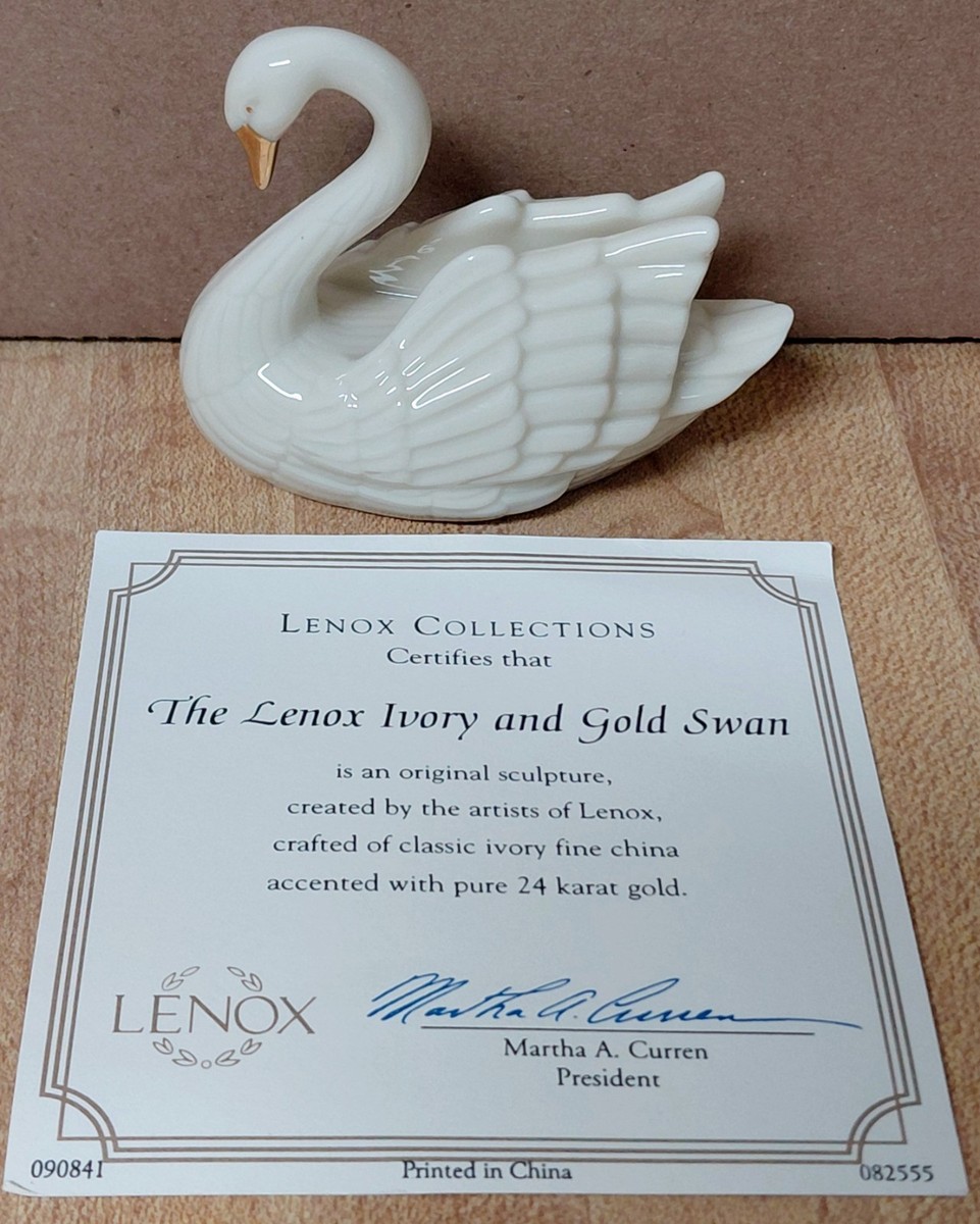 Lenox Porcelain Swan 24K Gold Trim Ivory White Vtg Card Holder