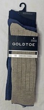 GOLD TOE Men's Crew Dress Socks 3-Pack Tan/Blue Heather/Navy F2