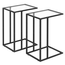 Adompacat C Shaped End Table Set Of 2 Sofa Couch Side Table Tempered Glass
